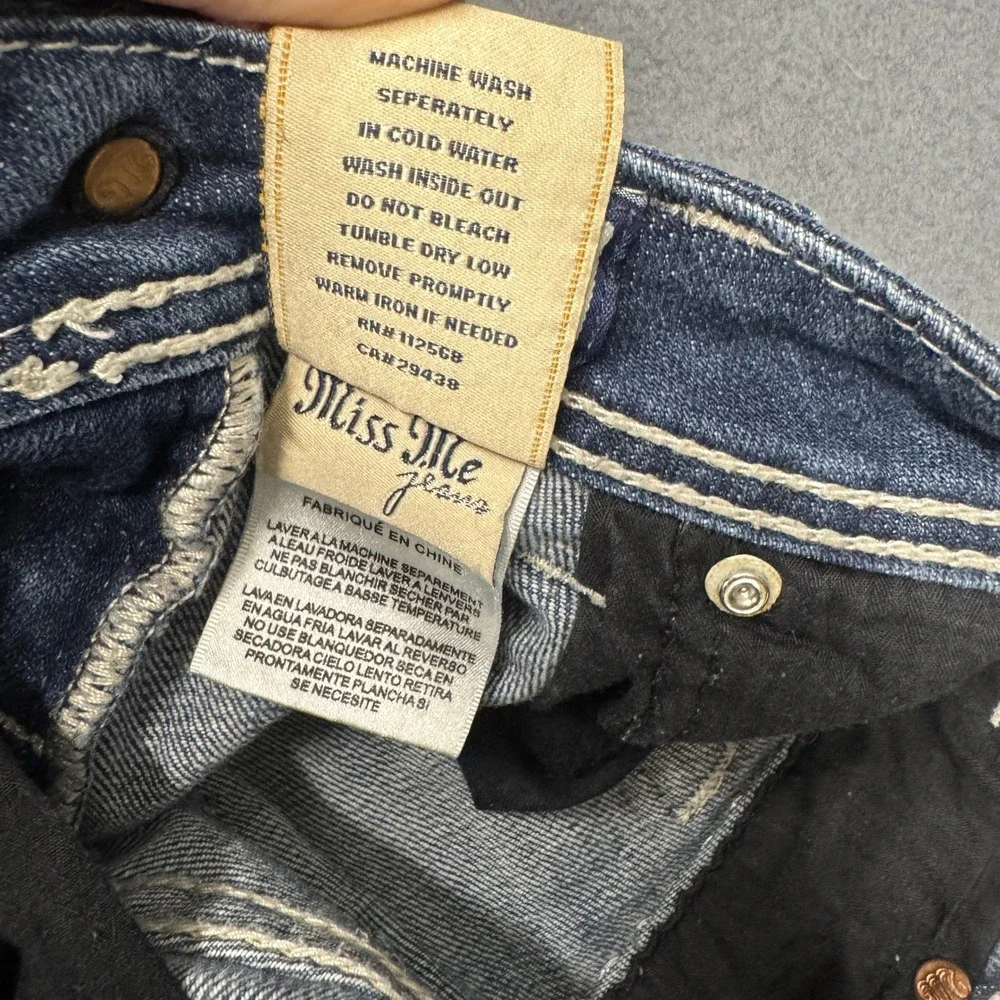 Miss Me Jeans Womens 25 (26x34) Blue Denim Bootcut Low Rise Embellished Bling